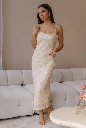 Vivi Cream Sequin Midi Dress