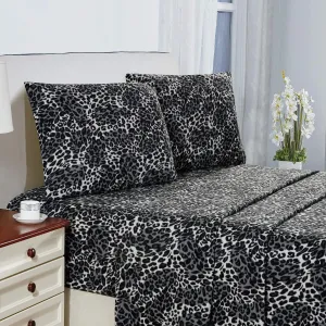 Viviland Plush Micro Fleece Bed Sheet Set, Extra Breathable Polar Fleece 4 Pcs Bed Sheets, with Deep Pocket,White Leopard, Queen