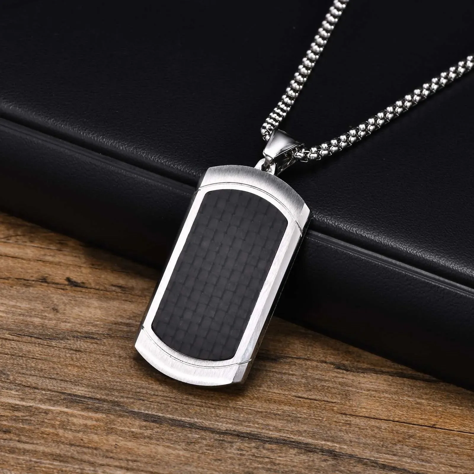 Vnox Stylish Dog Tag Neklaces for Men Jewelry, Waterproof Stainless Steel Geometric Pendant with CZ Stone,Free Box Chain