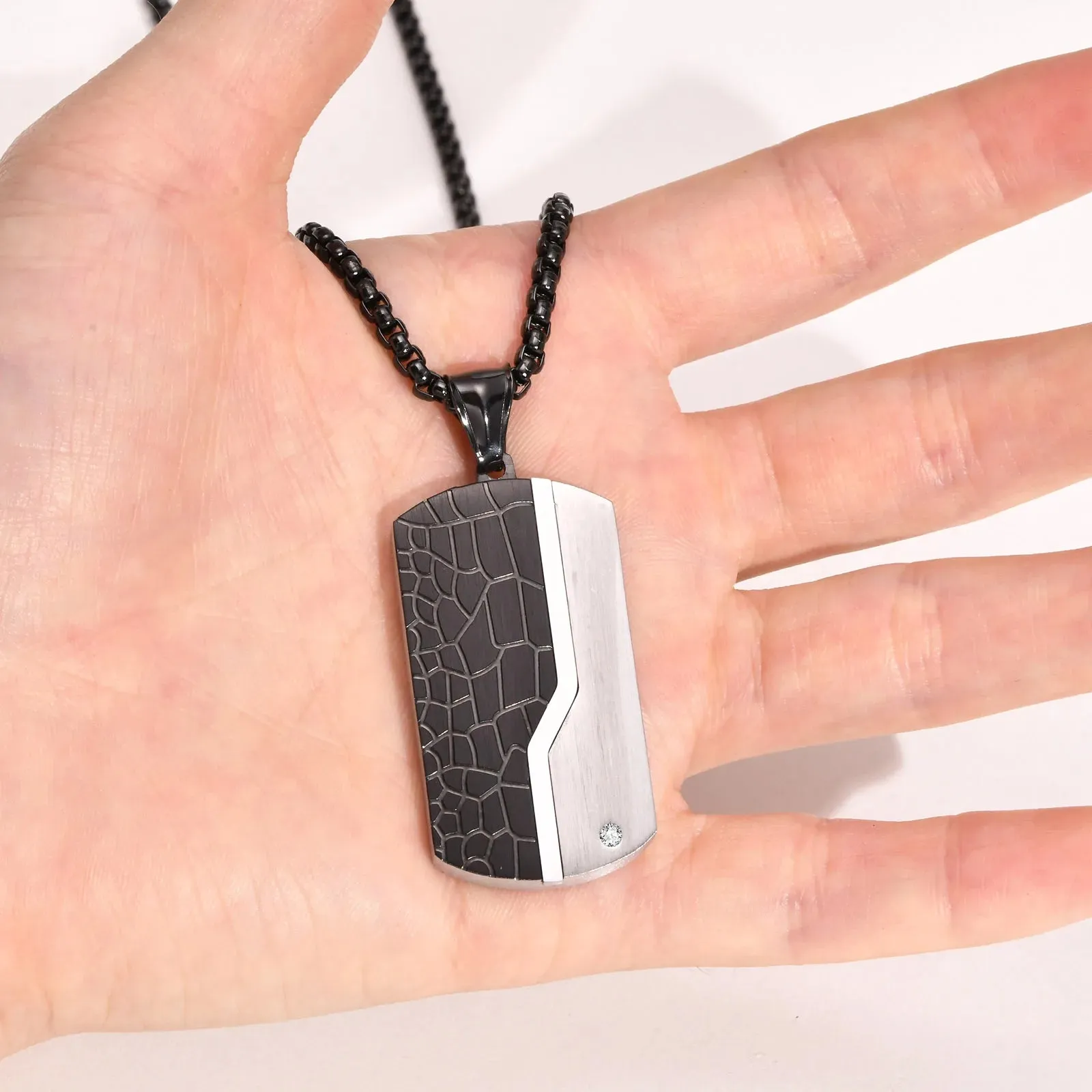 Vnox Stylish Dog Tag Neklaces for Men Jewelry, Waterproof Stainless Steel Geometric Pendant with CZ Stone,Free Box Chain