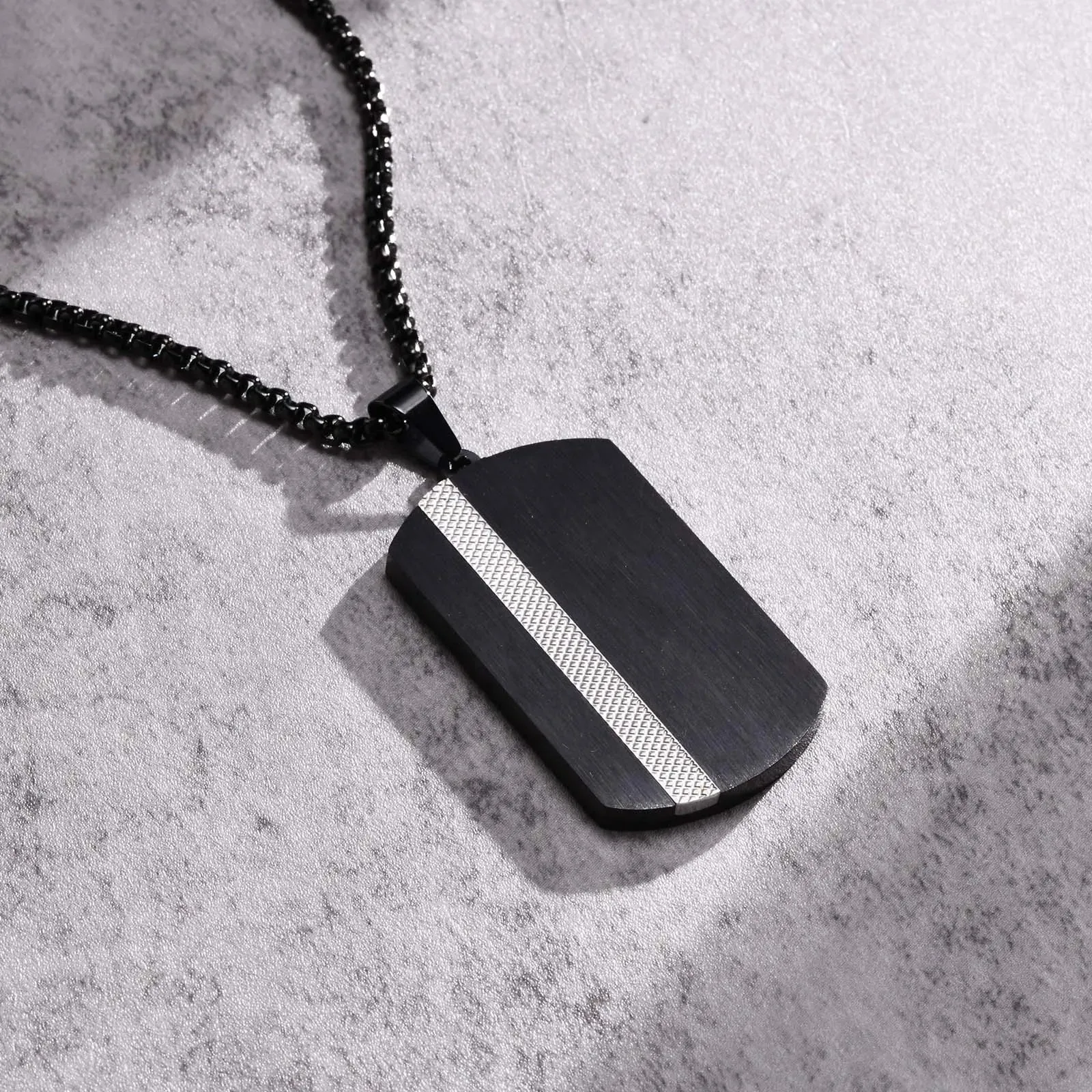 Vnox Stylish Dog Tag Neklaces for Men Jewelry, Waterproof Stainless Steel Geometric Pendant with CZ Stone,Free Box Chain