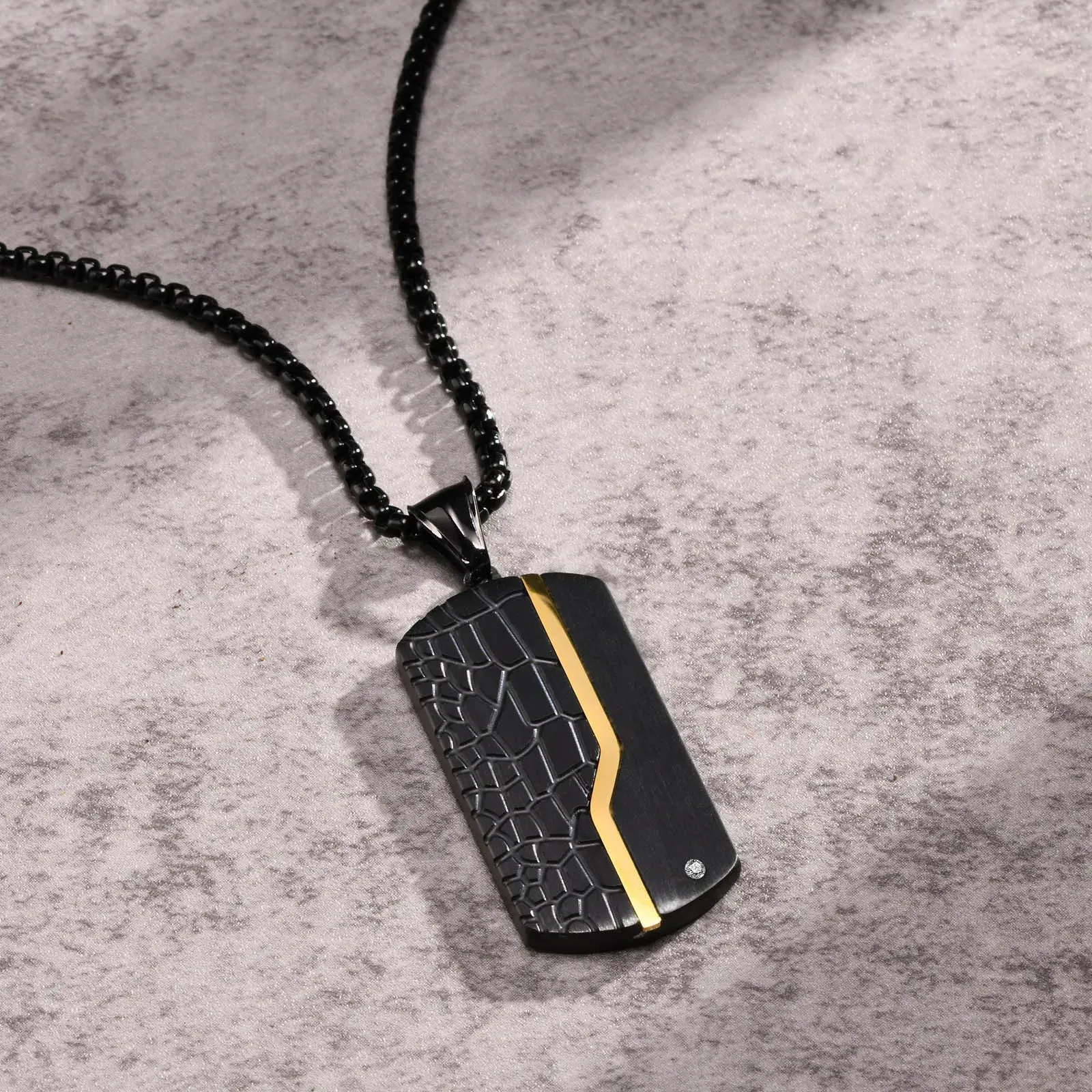 Vnox Stylish Dog Tag Neklaces for Men Jewelry, Waterproof Stainless Steel Geometric Pendant with CZ Stone,Free Box Chain