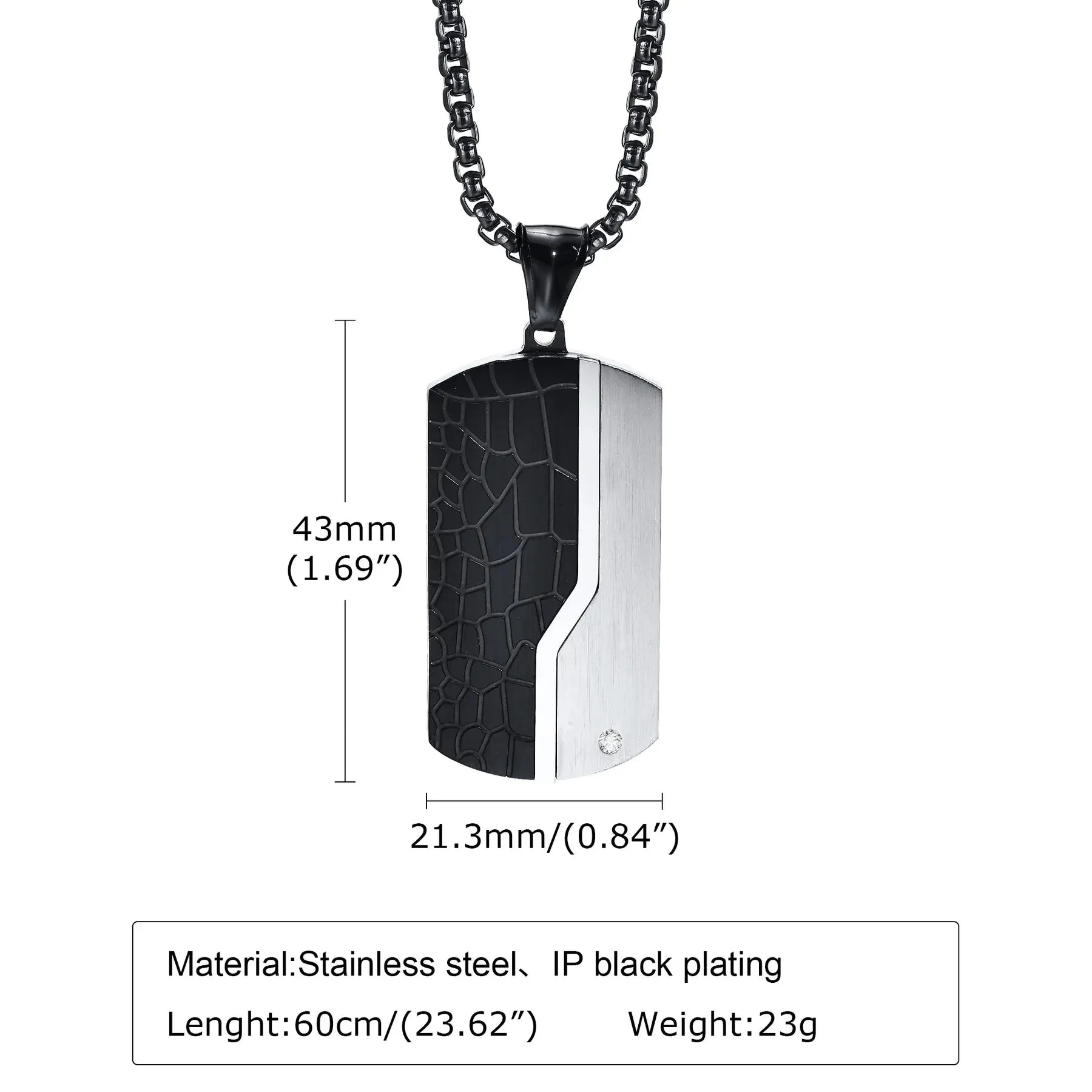 Vnox Stylish Dog Tag Neklaces for Men Jewelry, Waterproof Stainless Steel Geometric Pendant with CZ Stone,Free Box Chain