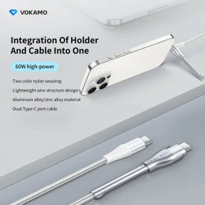 VOKAMO USB C Cable 60W with Holder Design Power Delivery Ultra-Fast Type-C Cable 1.2M