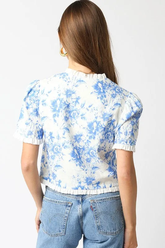 Waitlist 2/20 ♥ Paloma Short Sleeve Button Down Floral Print Top Blue