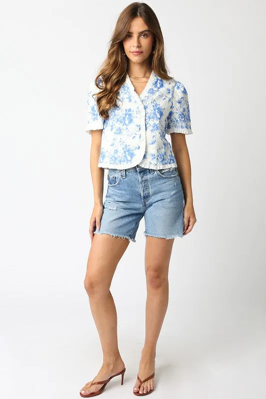 Waitlist 2/20 ♥ Paloma Short Sleeve Button Down Floral Print Top Blue