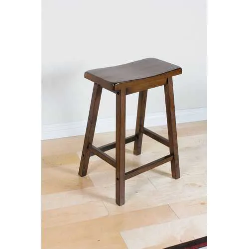Walnut Wooden Saddle Counter Height Set of 2 Stool