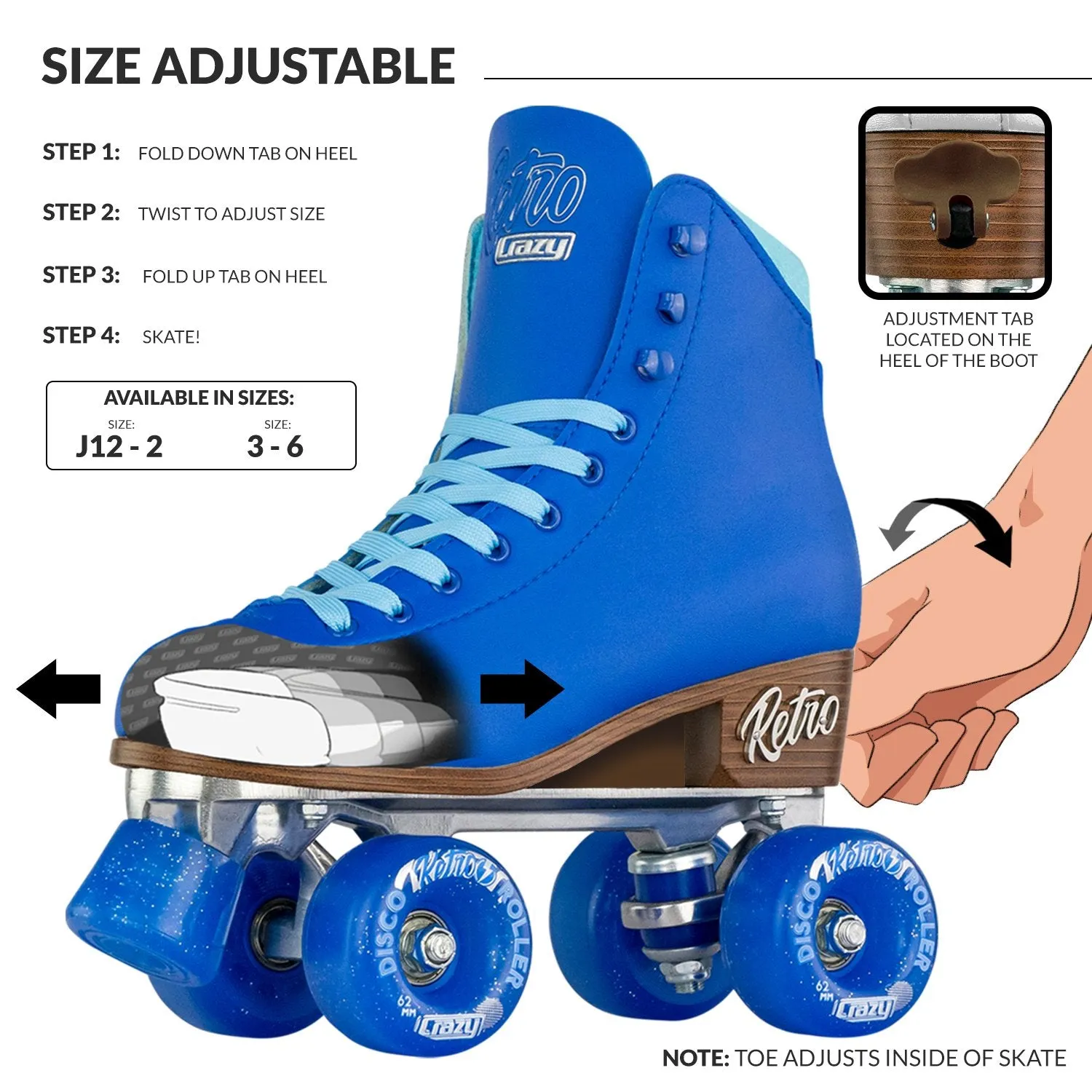 Warehouse Deal | RETRO Blue - Size Adjustable Roller Skates