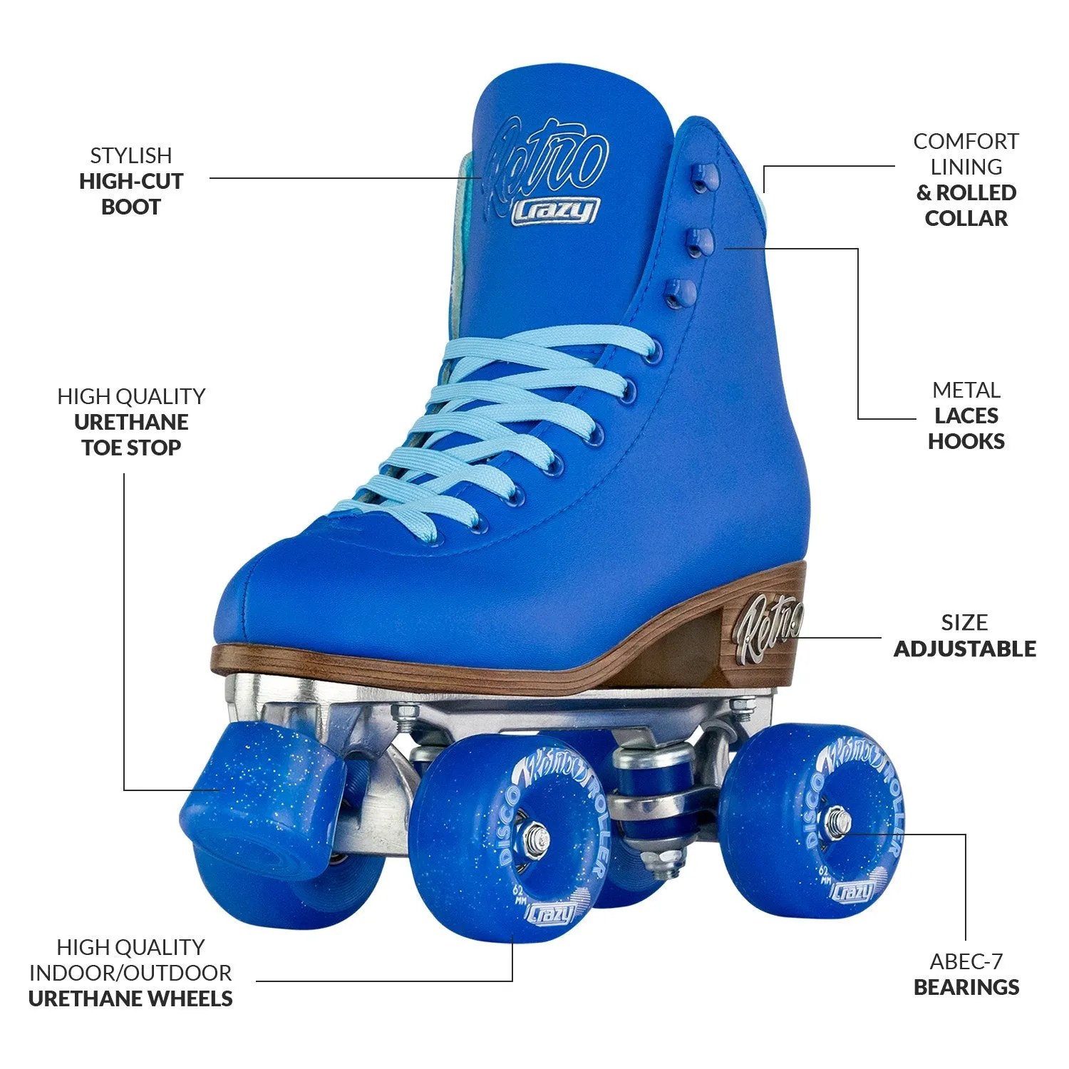 Warehouse Deal | RETRO Blue - Size Adjustable Roller Skates