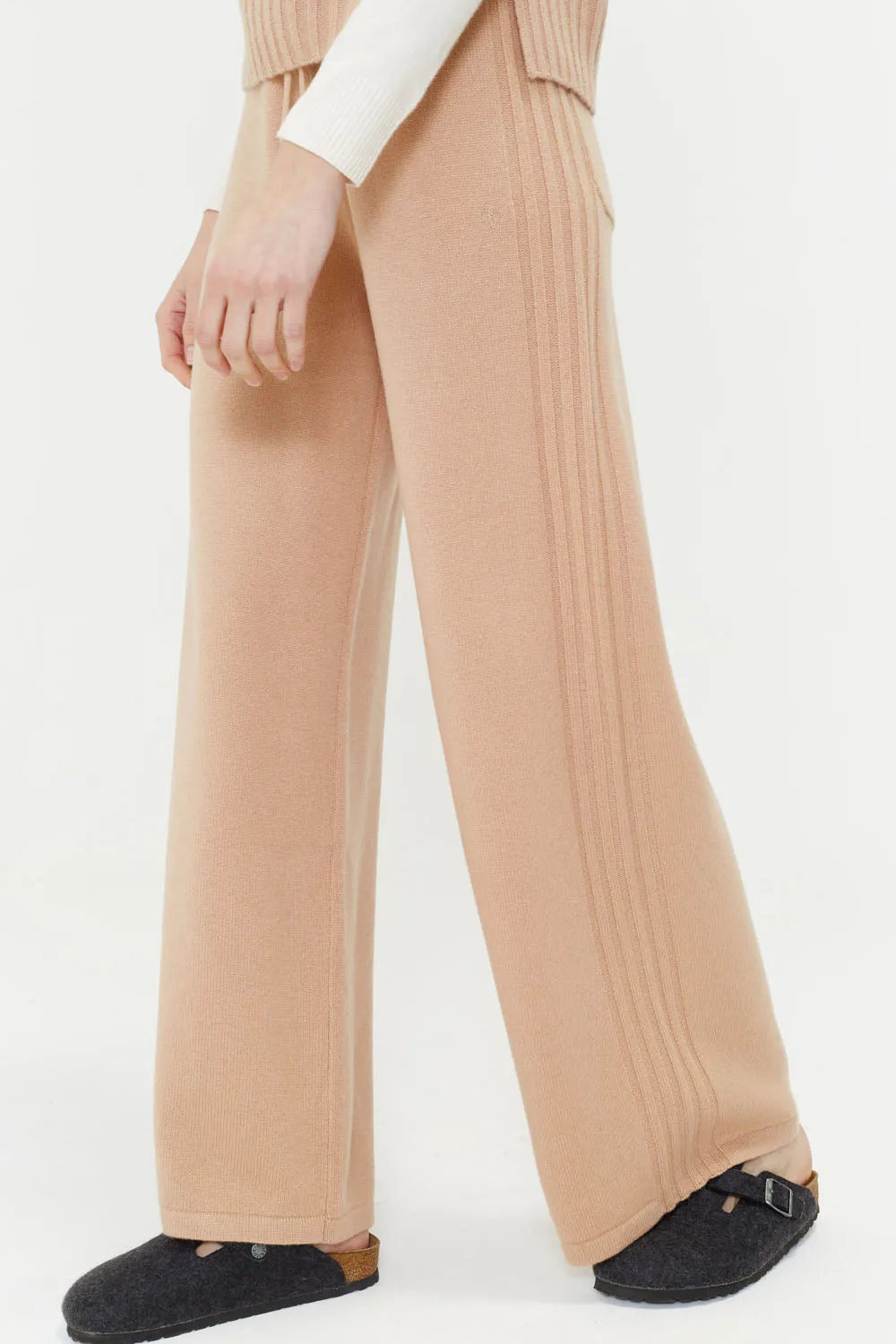 Warm-Beige Cashmere Side Rib Trousers