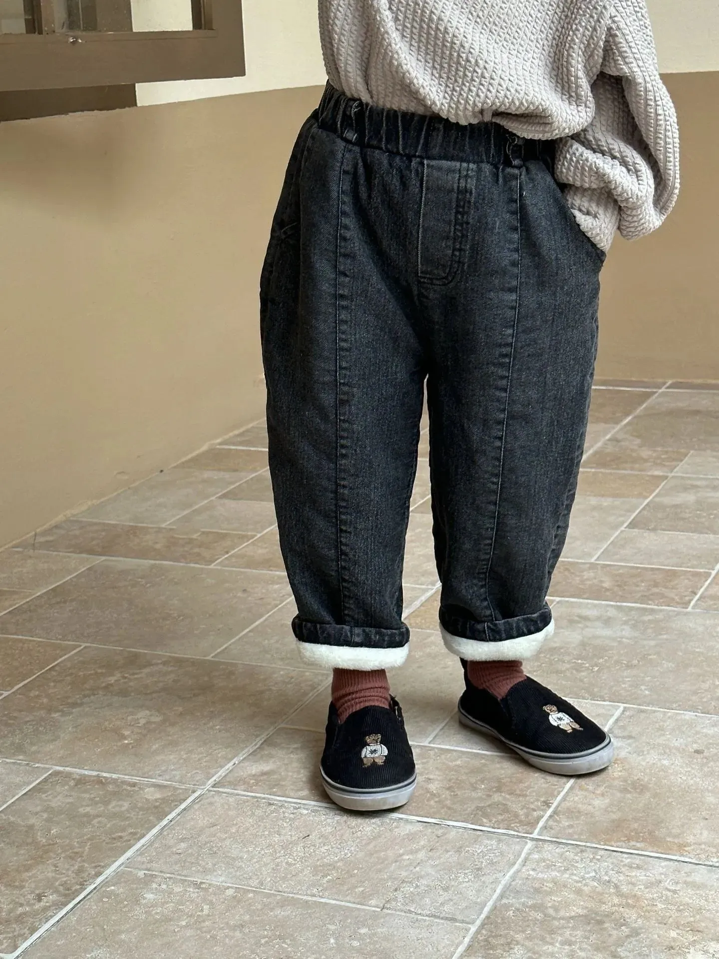 Warm Fleece Denim Kids Pants