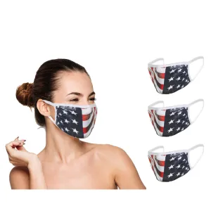 Washable Reusable Face Cover (3 Pack) - Double Layer For Dust Particle & Droplet Protection - Unisex, USA Flag
