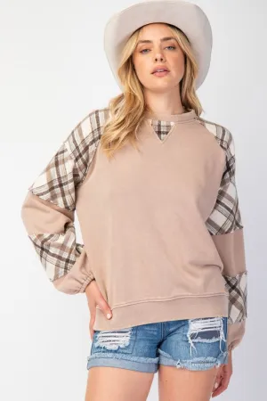 Washed Plaid Mix Pullover