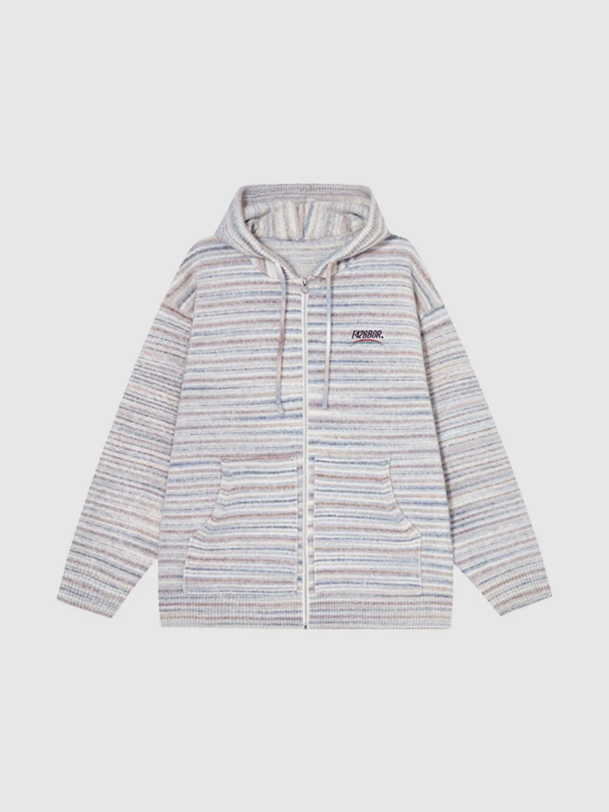 We Love Street Casual Zipper Hoodie Striped Knit Cardigan
