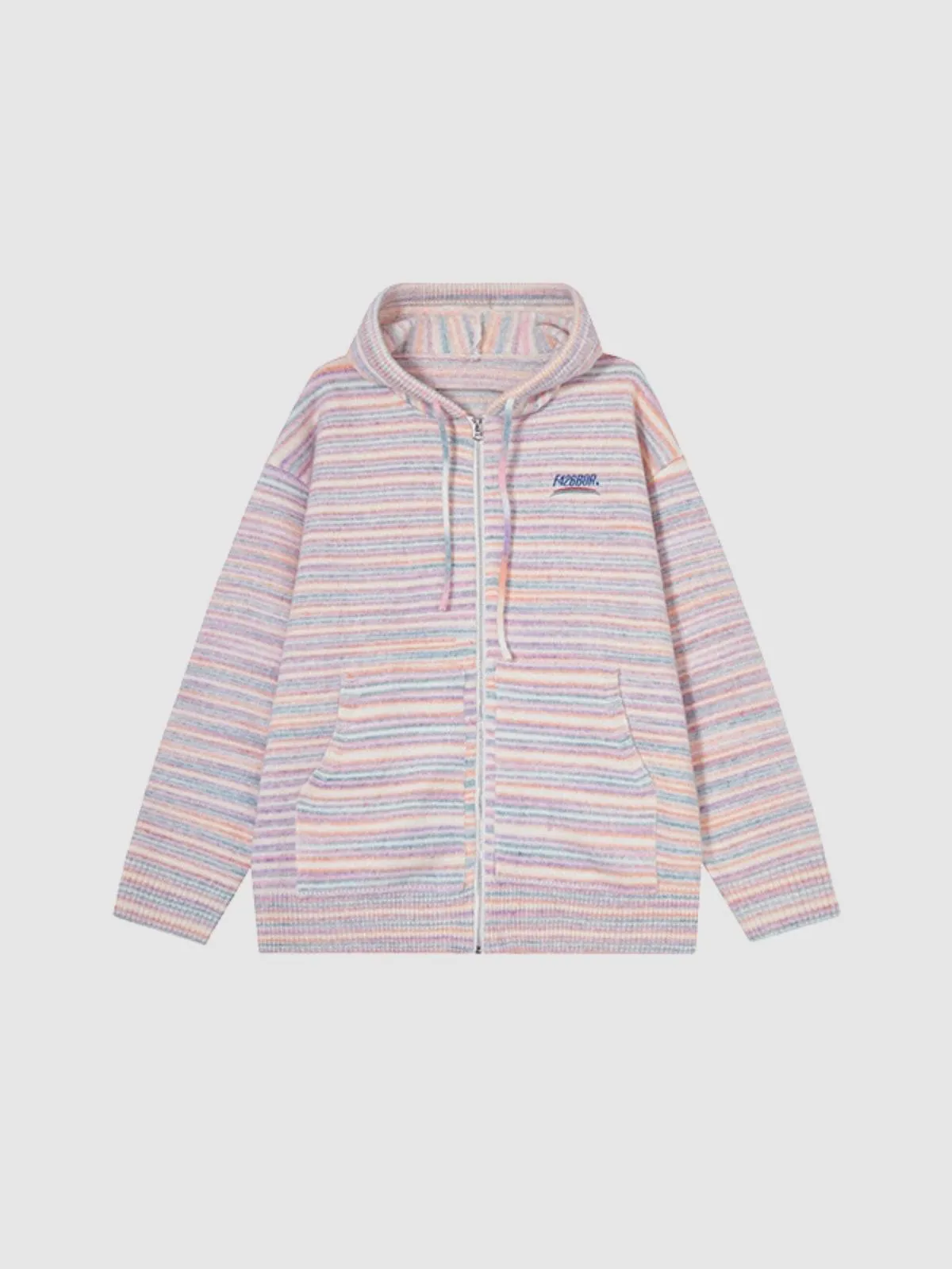 We Love Street Casual Zipper Hoodie Striped Knit Cardigan