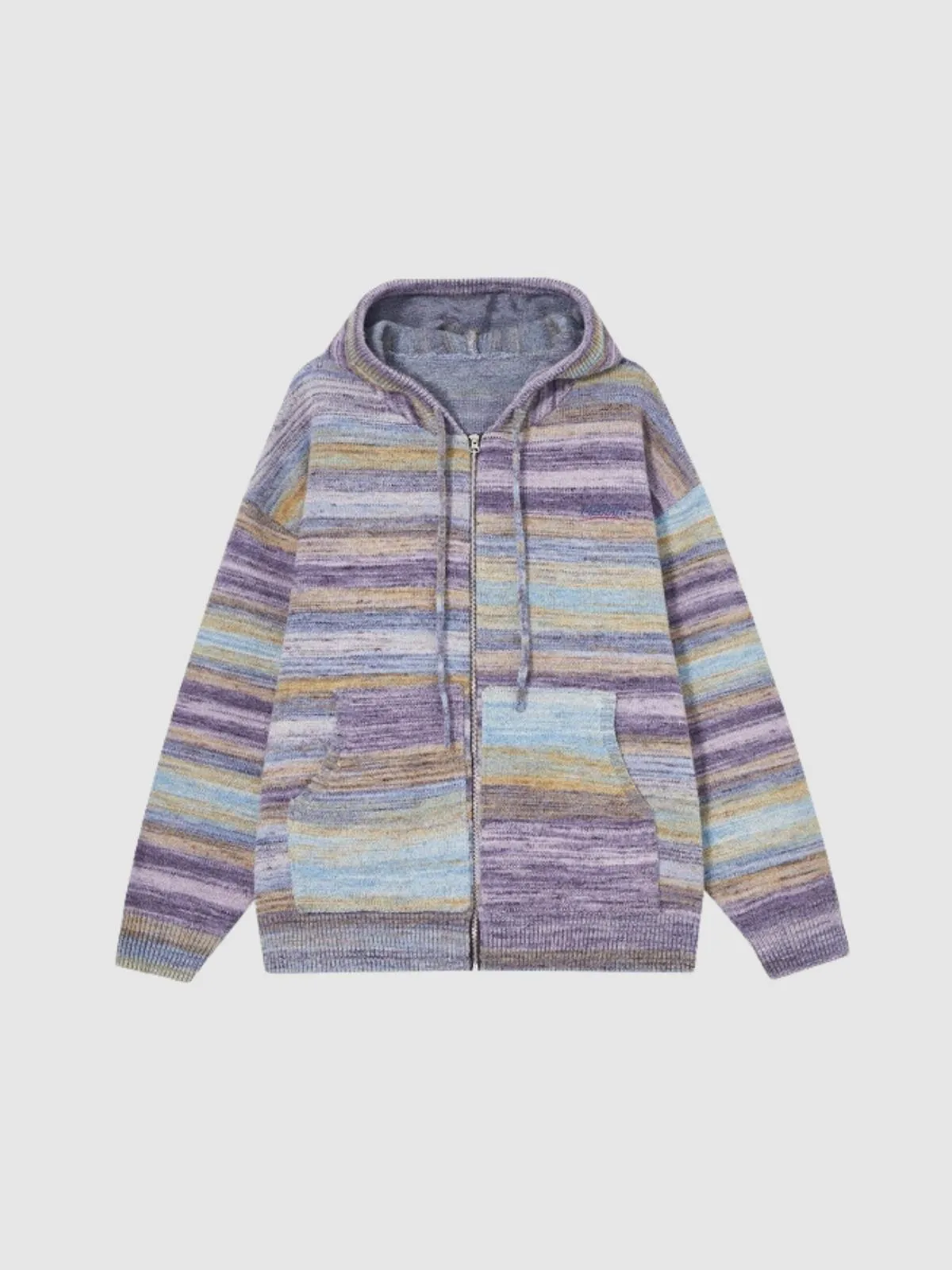 We Love Street Casual Zipper Hoodie Striped Knit Cardigan