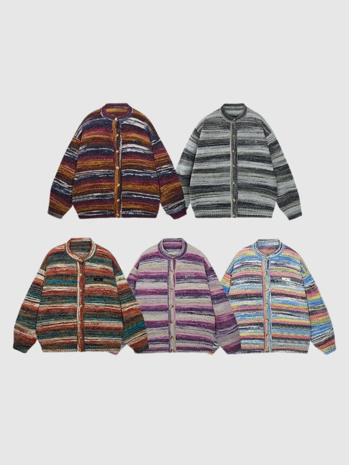 We Love Street Colorful Gradient Striped Cardigan Retro Knitted