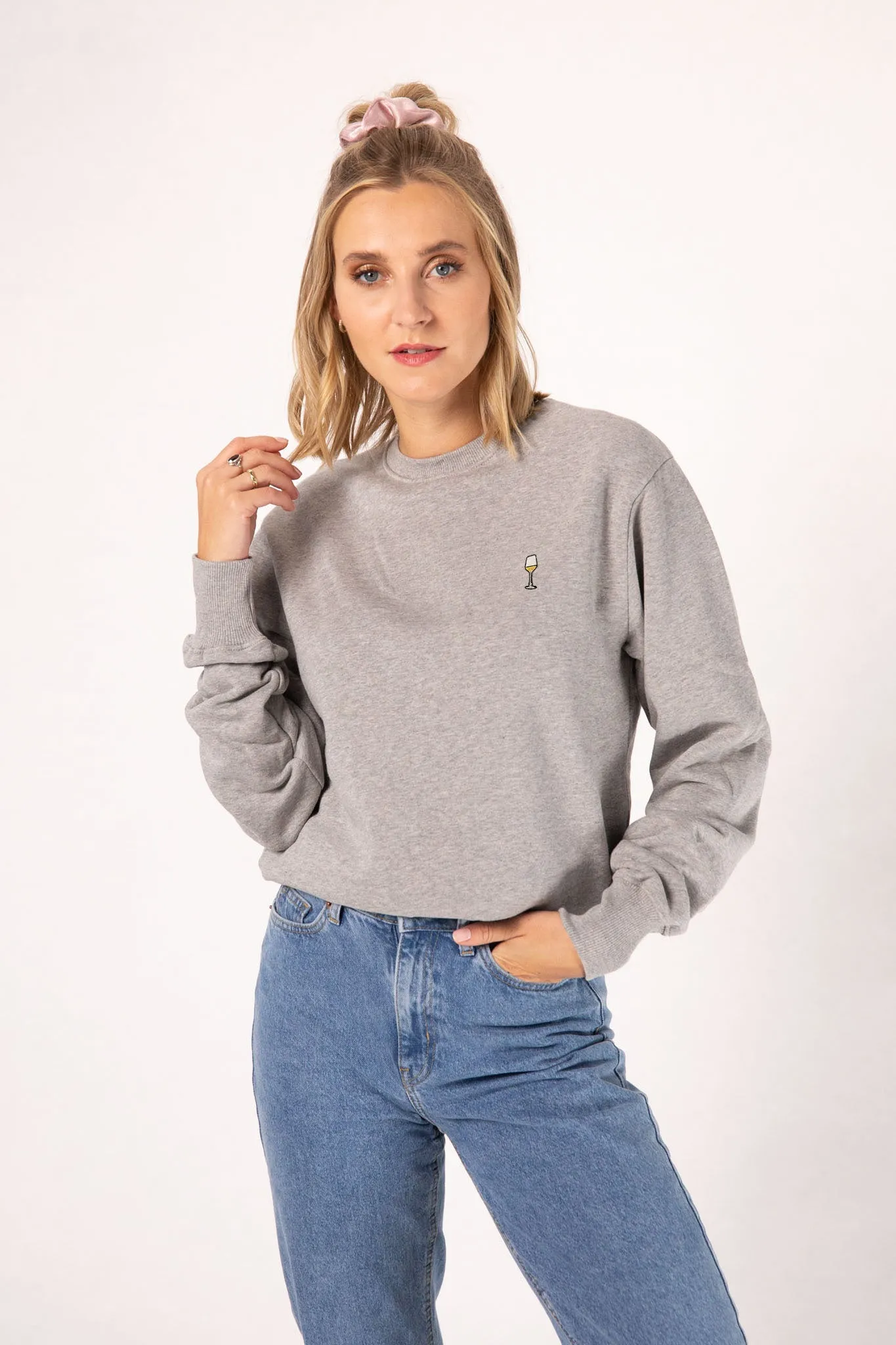 Weißwein | Bestickter Bio-Baumwoll Frauen Pullover