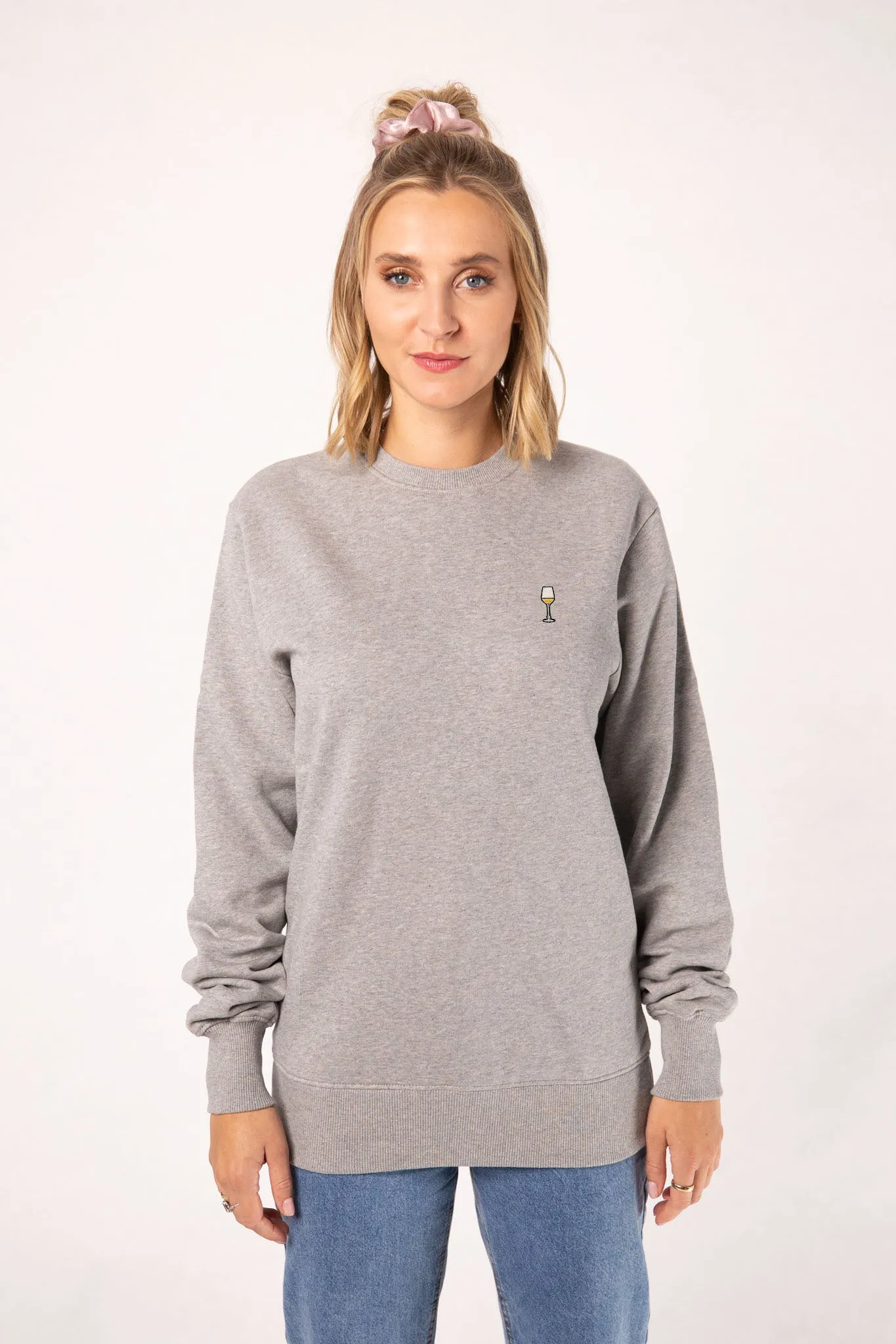 Weißwein | Bestickter Bio-Baumwoll Frauen Pullover