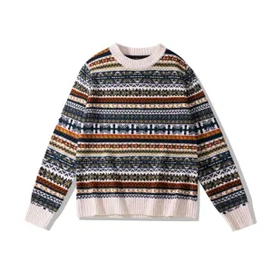 Wenkouban trending fall outfits 2024 Christmas Thanksgiving outfits Vintage round Neck Pullover Sweater Pattern Sweater Wool Blended Sweater