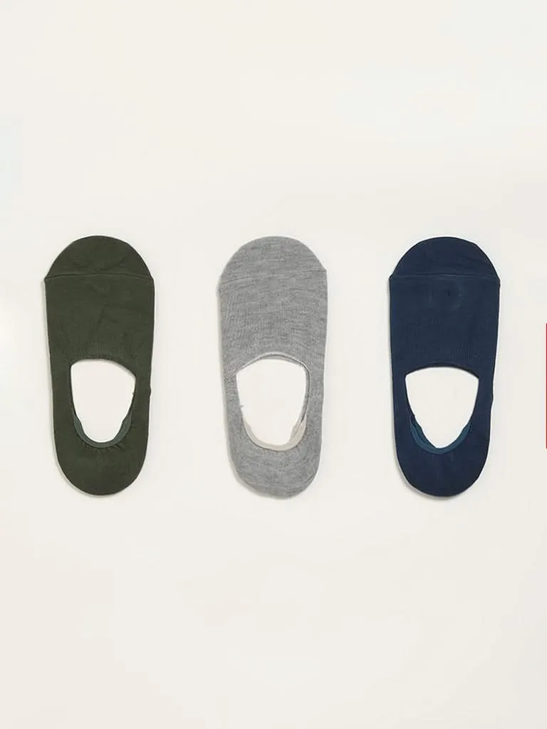 WES Lounge Multicolour Solid Cotton Blend Invisible Socks - Pack of 3