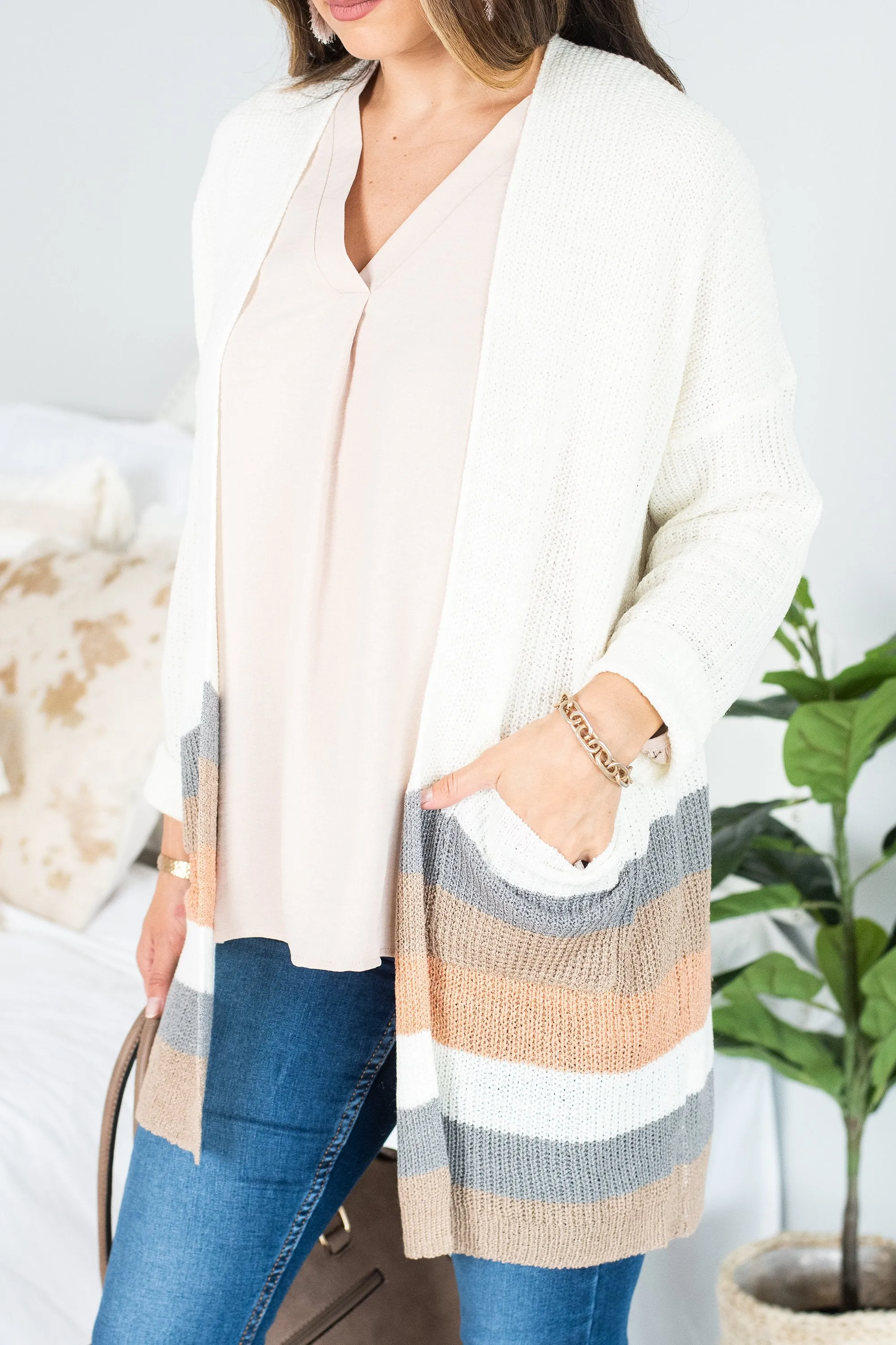 What They Say Ivory Multicolored Striped Cardigan