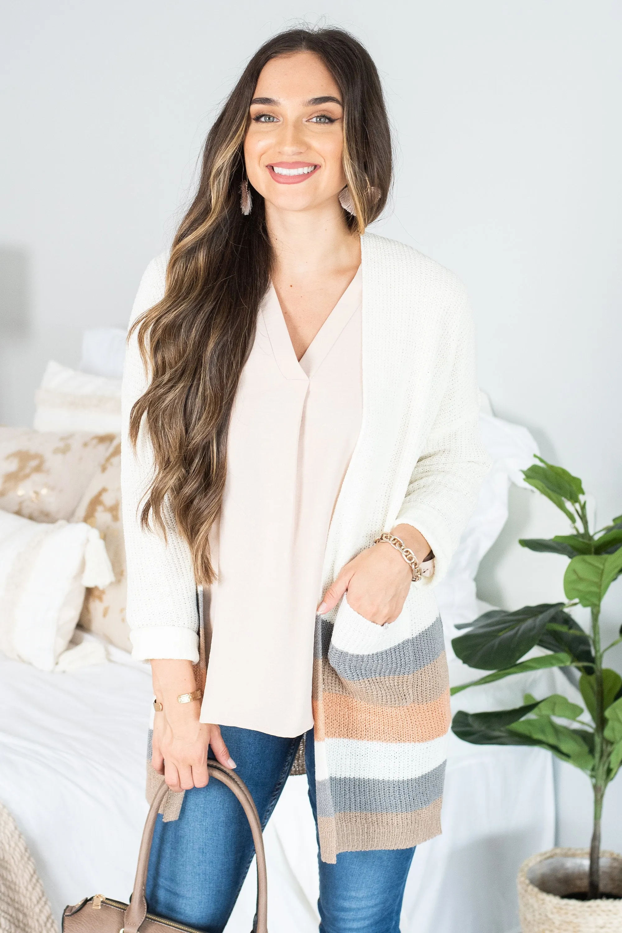What They Say Ivory Multicolored Striped Cardigan