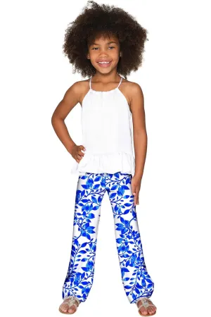 Whimsy Amelia Blue & White Knit Cute Palazzo Pant - Girls