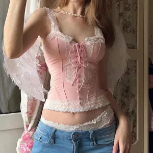 Whipped Strawberry Milkshakes and Moon Temples          Corset Cami Top Kawaii Academia Y2K Cottagecore Coquette Fairycore Dollette Princesscore