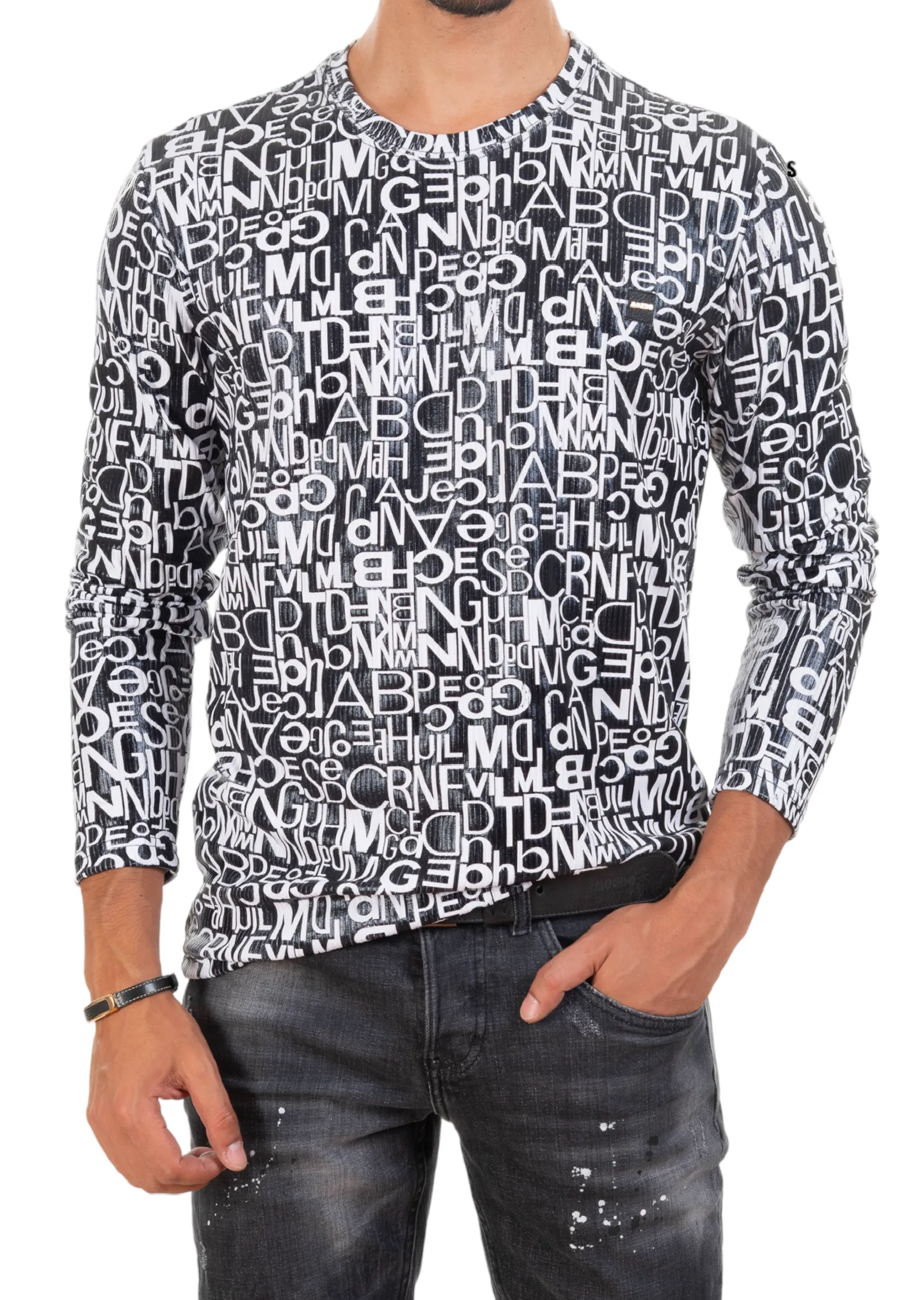 White Alphabet Semi-Shine Sweater