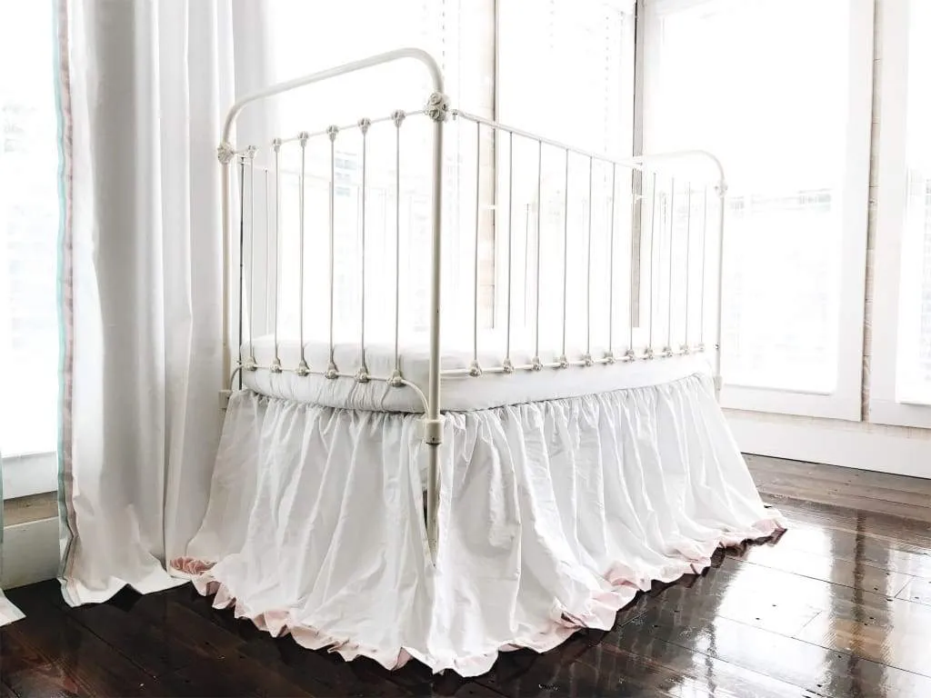 White and Baby Pink Ruffled Crib Skirt