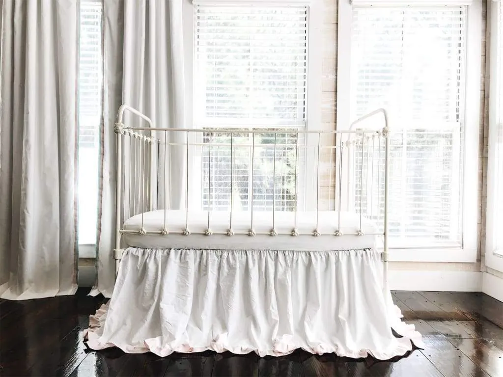 White and Baby Pink Ruffled Crib Skirt