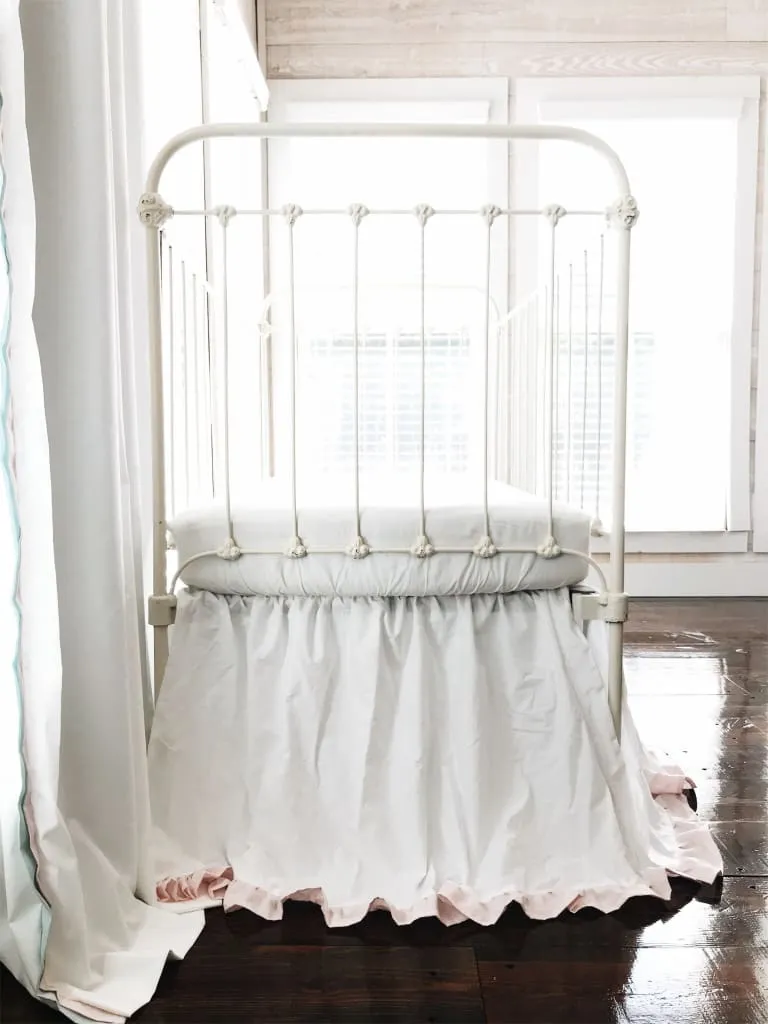 White and Baby Pink Ruffled Crib Skirt