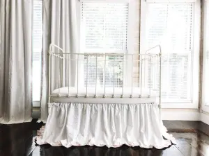 White and Baby Pink Ruffled Crib Skirt
