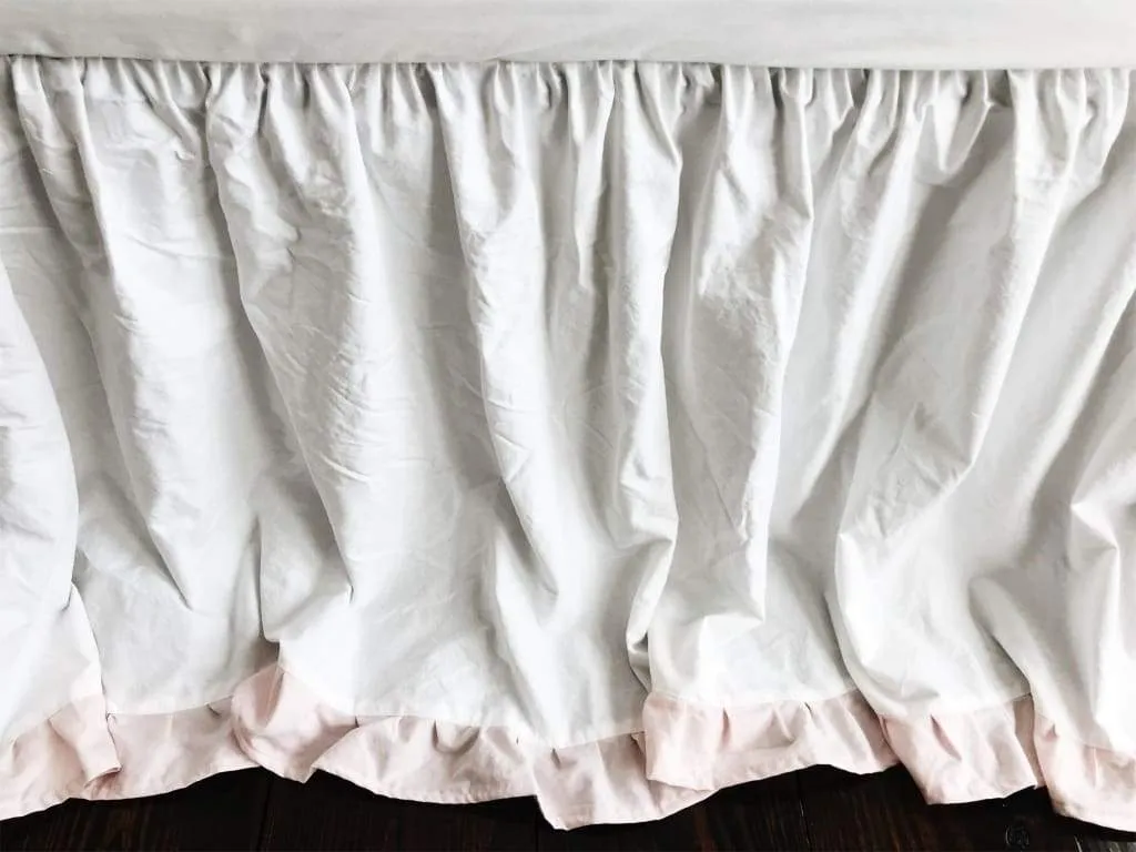 White and Baby Pink Ruffled Crib Skirt