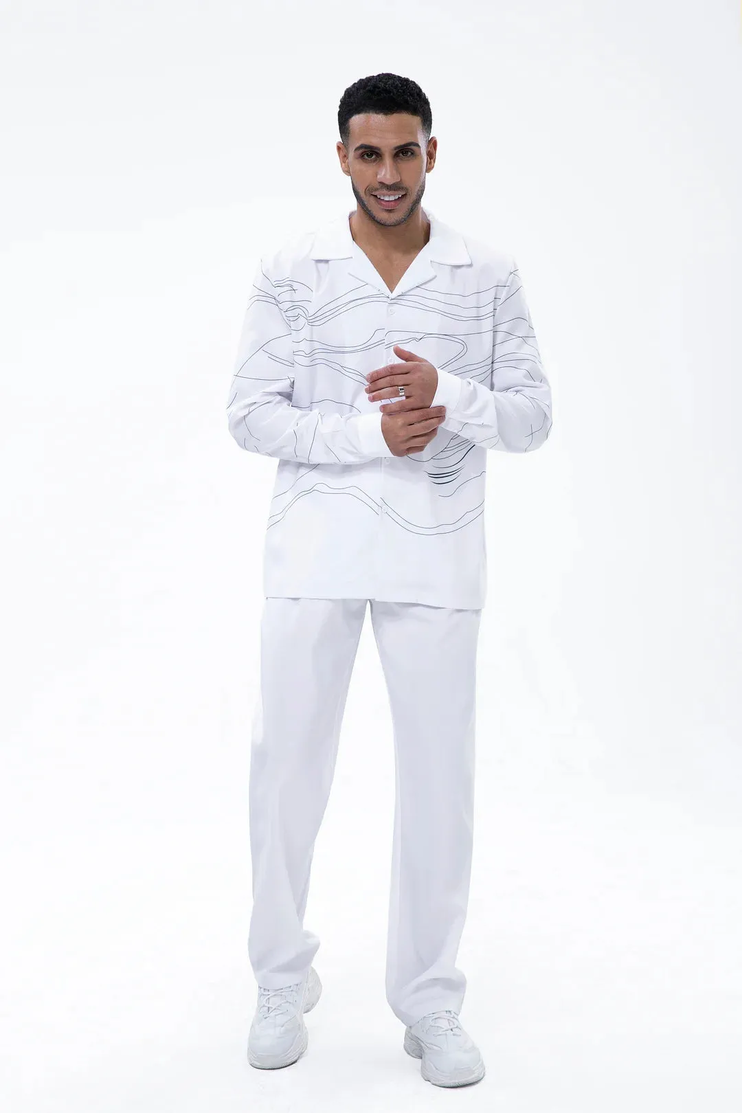 White Art Two-Piece Long Sleeve Print Walking Pants
