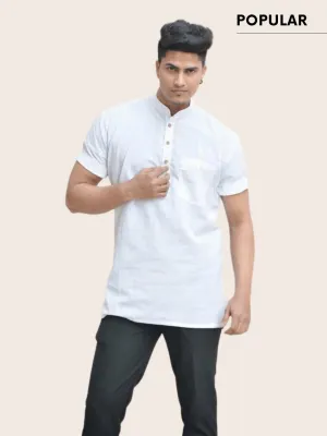 White Cotton Casual Short  Kurta