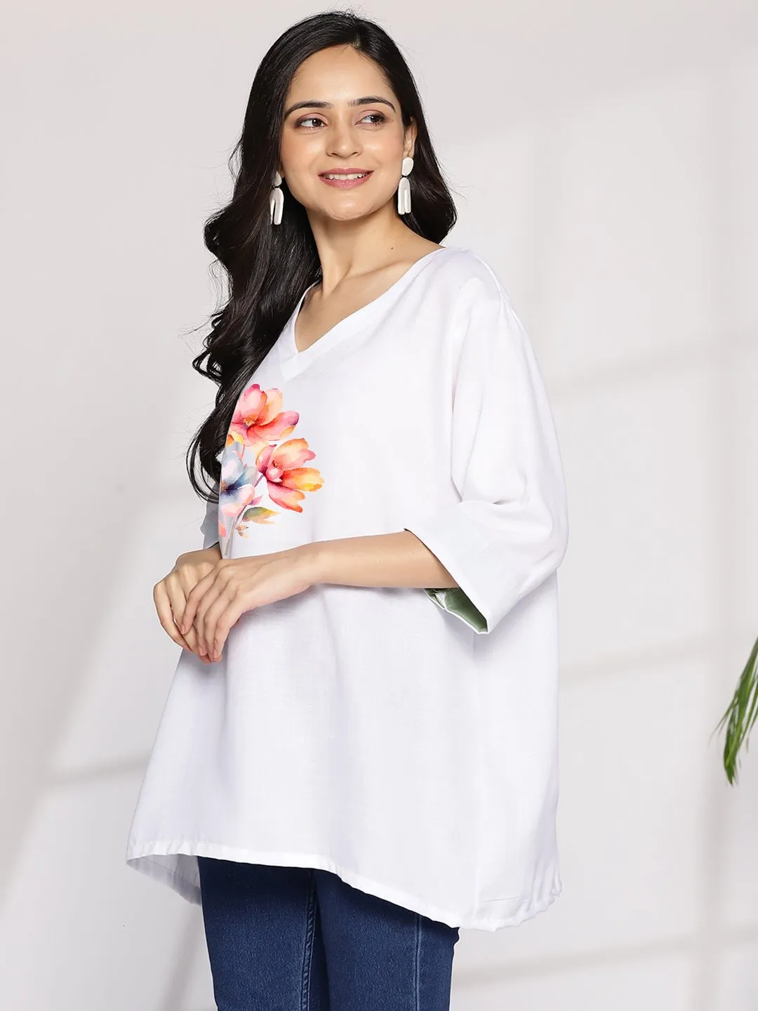 White CottonSlub OversizedTop - AzureAmber