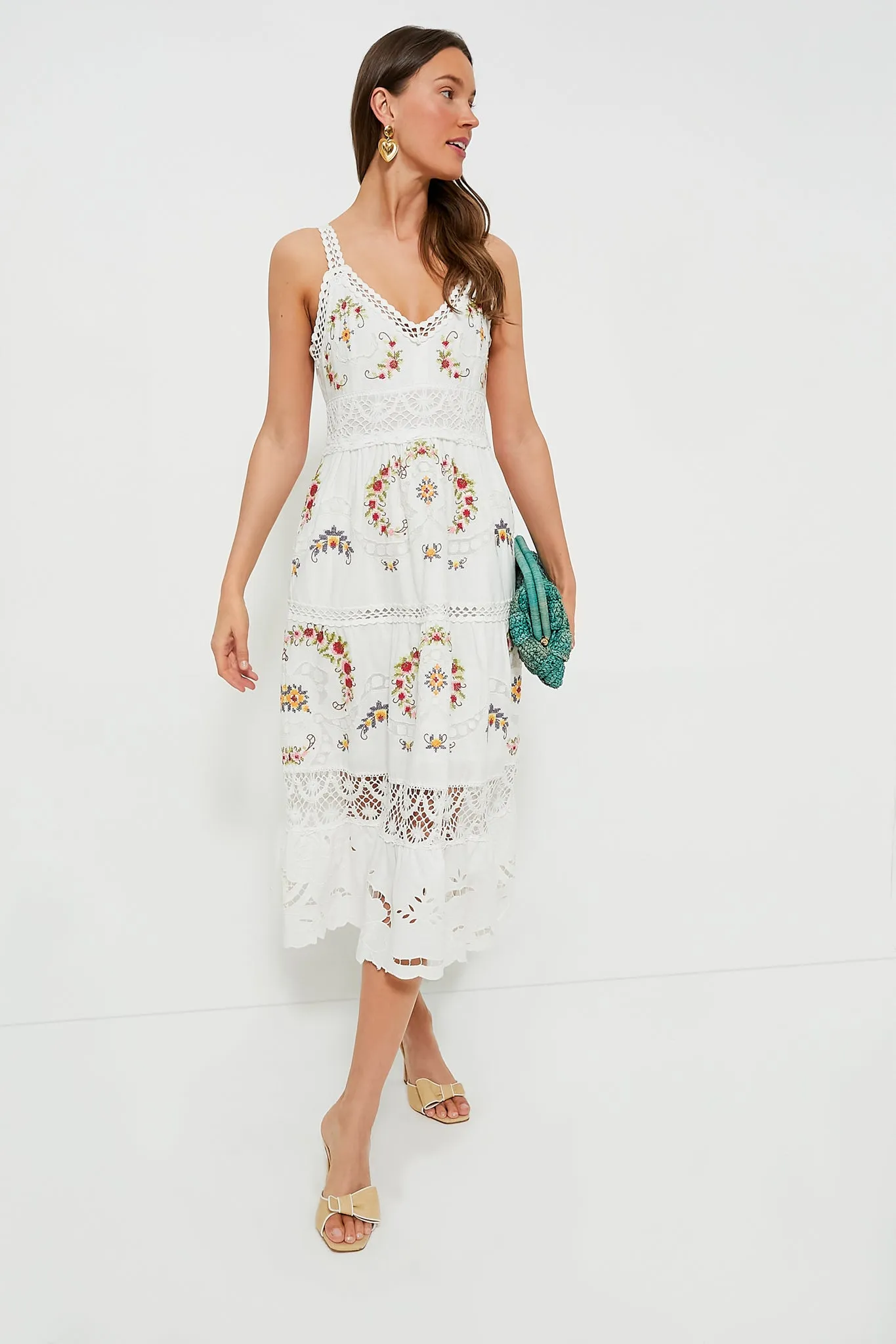 White Edwina Embroidery Sleeveless Dress