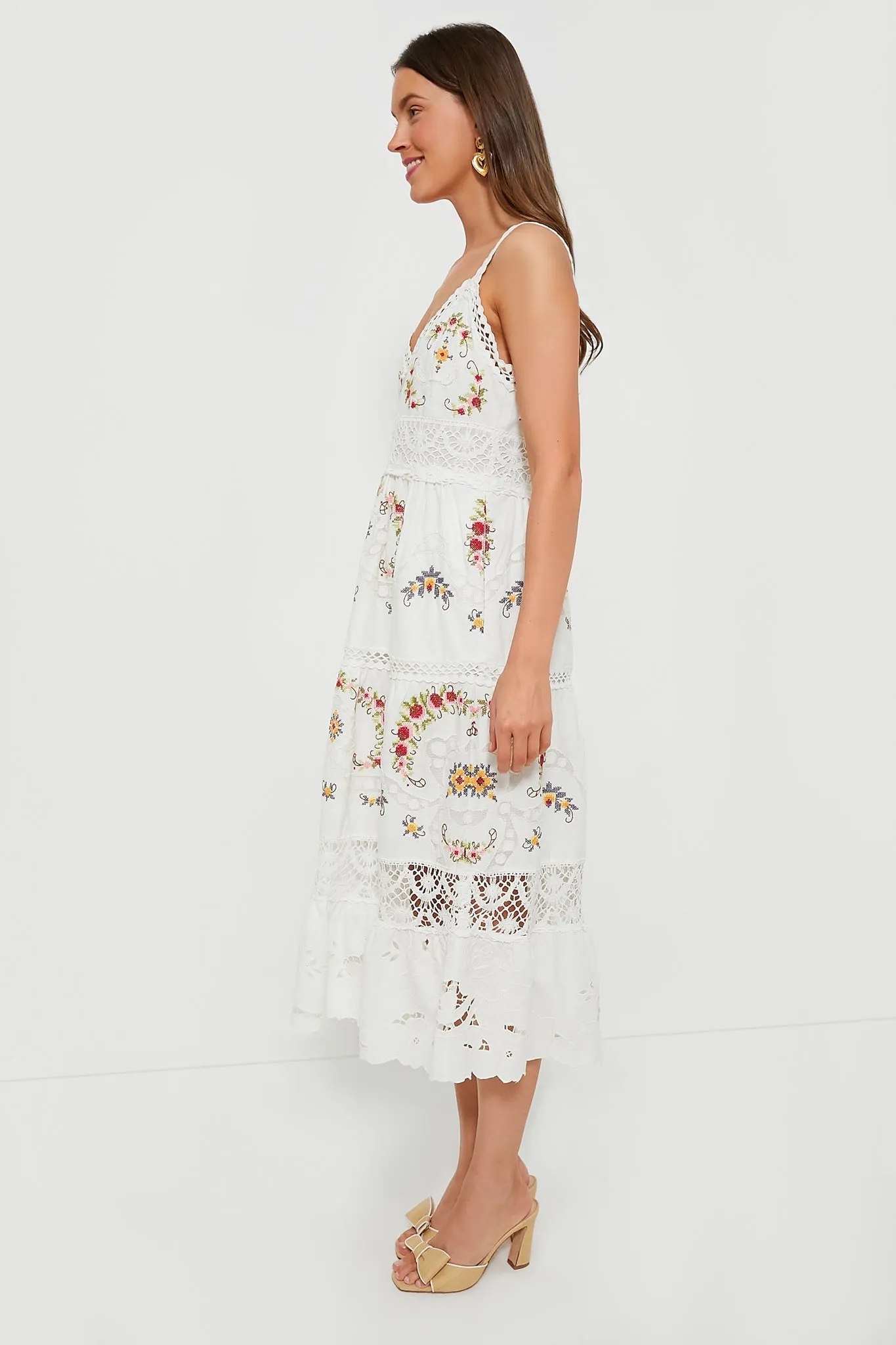 White Edwina Embroidery Sleeveless Dress