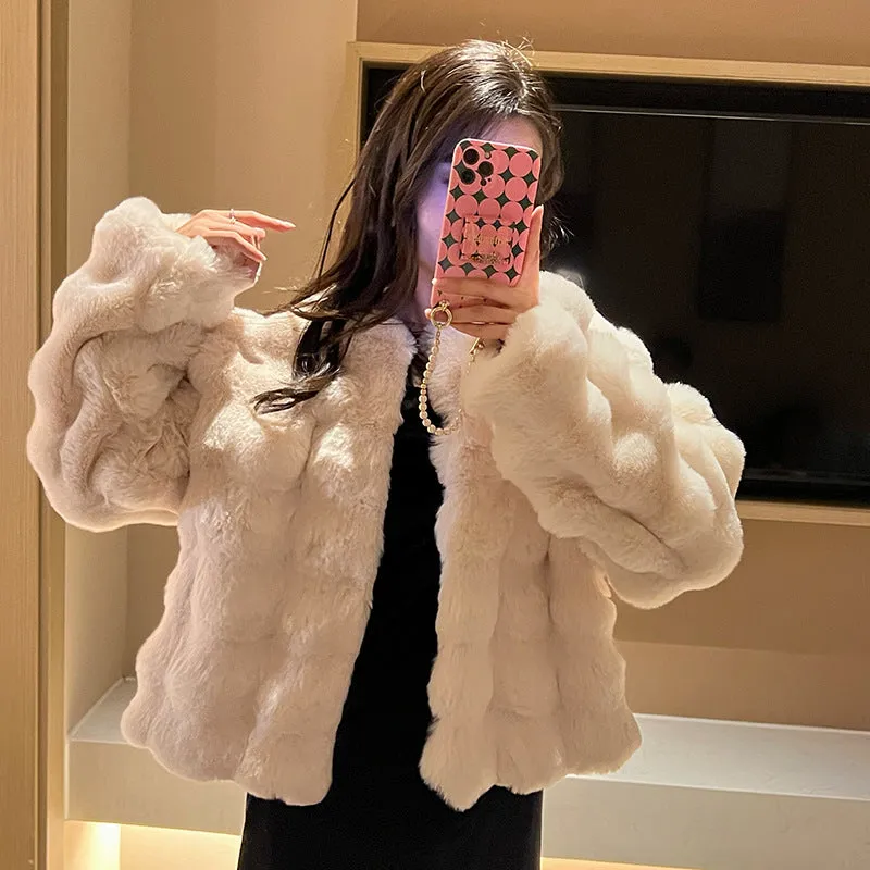 White Fur Coat for Women Autumn and Winter New Style Short Imitation