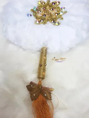 White  Gold Round Feather Handfan for African Bridal  Traditional Nigerian Engagement