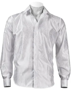 White Paisley Jacquard Long Sleeve Shirt