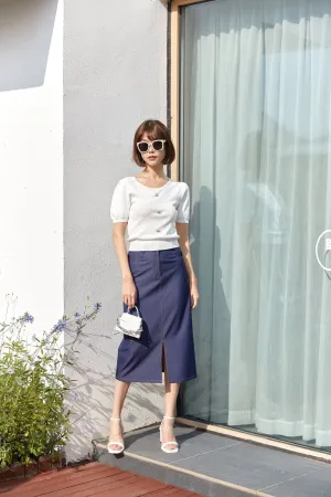 White Puff Sleeve Heart Button T-shirt