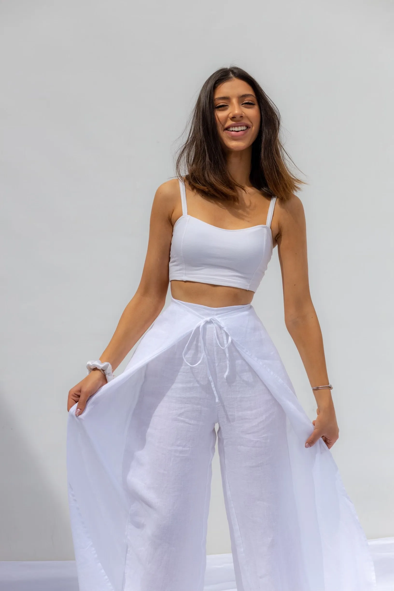 White Sicilia Layered Trousers - Blanco