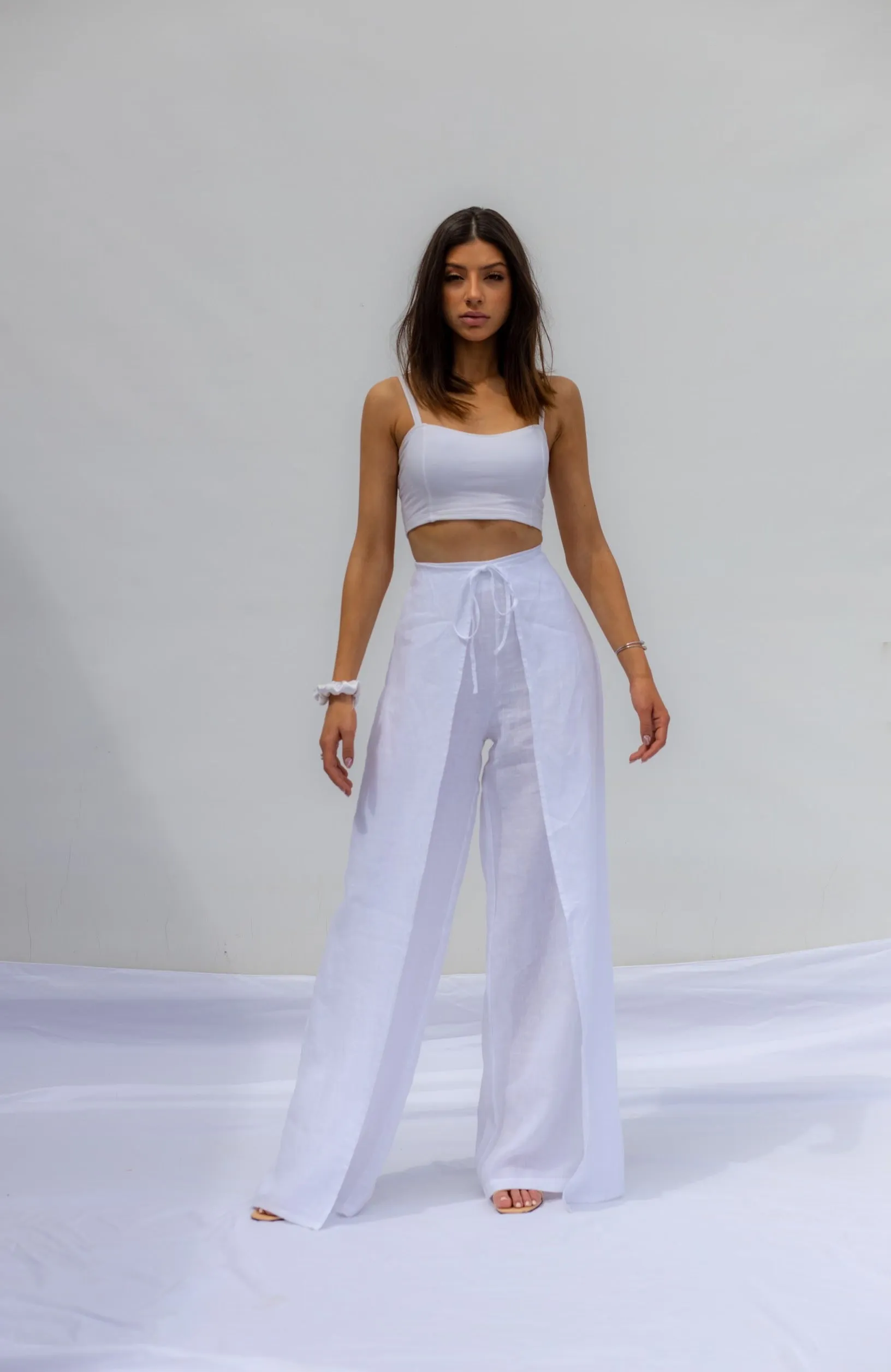 White Sicilia Layered Trousers - Blanco