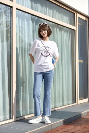 White T-shirt Butterfly Pattern