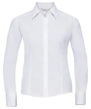 White - Women's long sleeve polycotton easycare fitted poplin shirt
