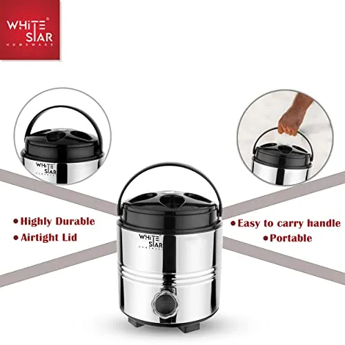 WHITESTAR Stainless Steel 3 Liter Water Containers with Tap - Hot and Cold Upto 4-5 Hours - Travel Water Jug for Office Home Kitchen - Highly Durable & Unbreakable - Easy to Carry Handle