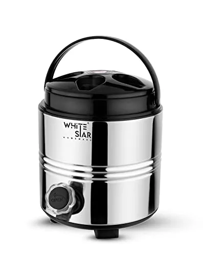WHITESTAR Stainless Steel 3 Liter Water Containers with Tap - Hot and Cold Upto 4-5 Hours - Travel Water Jug for Office Home Kitchen - Highly Durable & Unbreakable - Easy to Carry Handle
